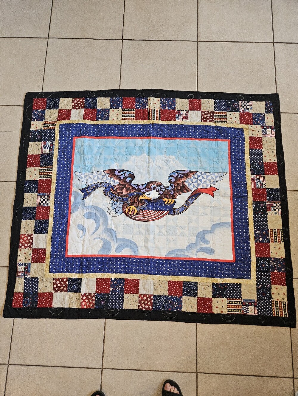 Handmade Patriotic Eagle Quilted Throw Blanket - Blue, Red, White